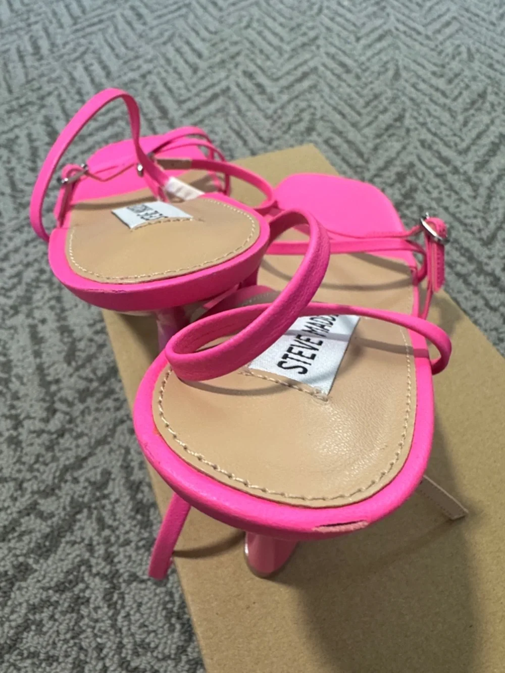 Steve Madden Neon Pink Strappy Square-Toe Heels - Picture 5 of 12